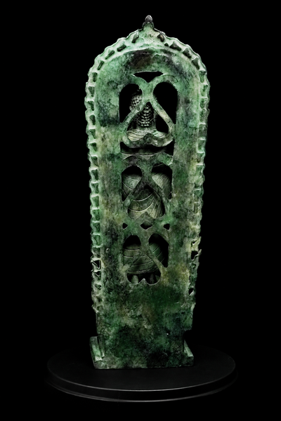 Bouddha béni de la Protection en laiton patiné, vue arrière