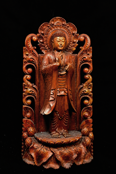 Bouddha béni de l’Enseignement Céleste en bois de suar