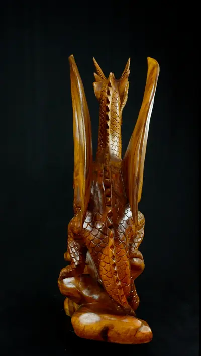 Dragon béni n°4 sculpté en bois de suar, vue complémentaire n°5