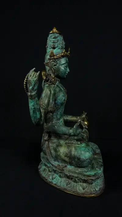 Statue bénie de Brahma n°2 en laiton réalisée à la cire perdue, vue complémentaire n°5