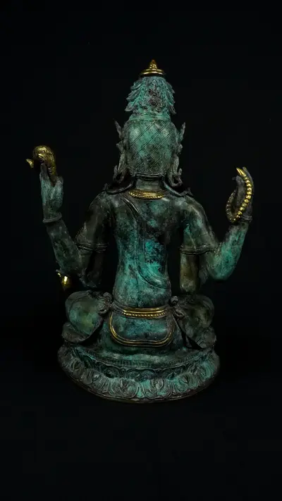 Statue bénie de Brahma n°2 en laiton réalisée à la cire perdue, vue complémentaire n°7