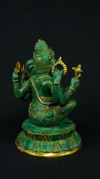 Statue bénie de Ganesh vert en laiton, vue complémentaire n°9