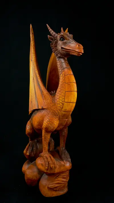 Dragon béni n°3 sculpté en bois de suar