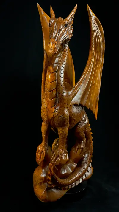 Dragon béni n°2 sculpté en bois de suar