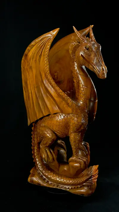 Dragon béni n°4 sculpté en bois de suar