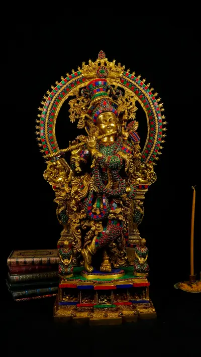 Statue bénie de Krishna provenant de Delhi, vue de face