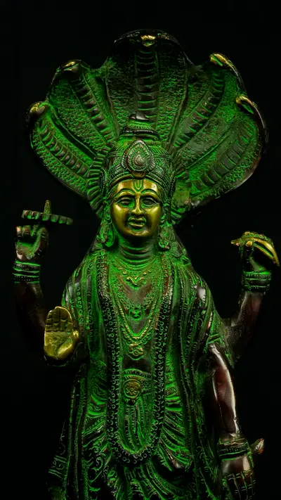 Statue bénie de Dhanvantari provenant d’Inde, vue complémentaire n°5