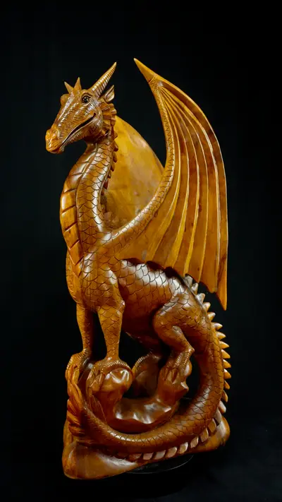 Dragon béni n°2 sculpté en bois de suar, vue complémentaire n°7