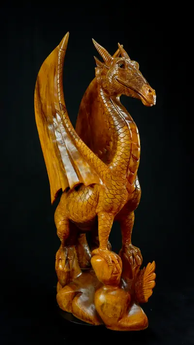 Dragon béni n°2 sculpté en bois de suar, vue complémentaire n°8
