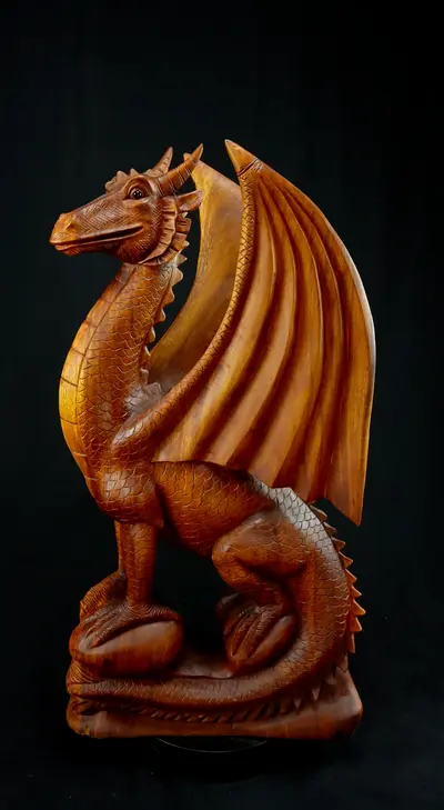 Dragon béni n°3 sculpté en bois de suar, vue complémentaire n°9